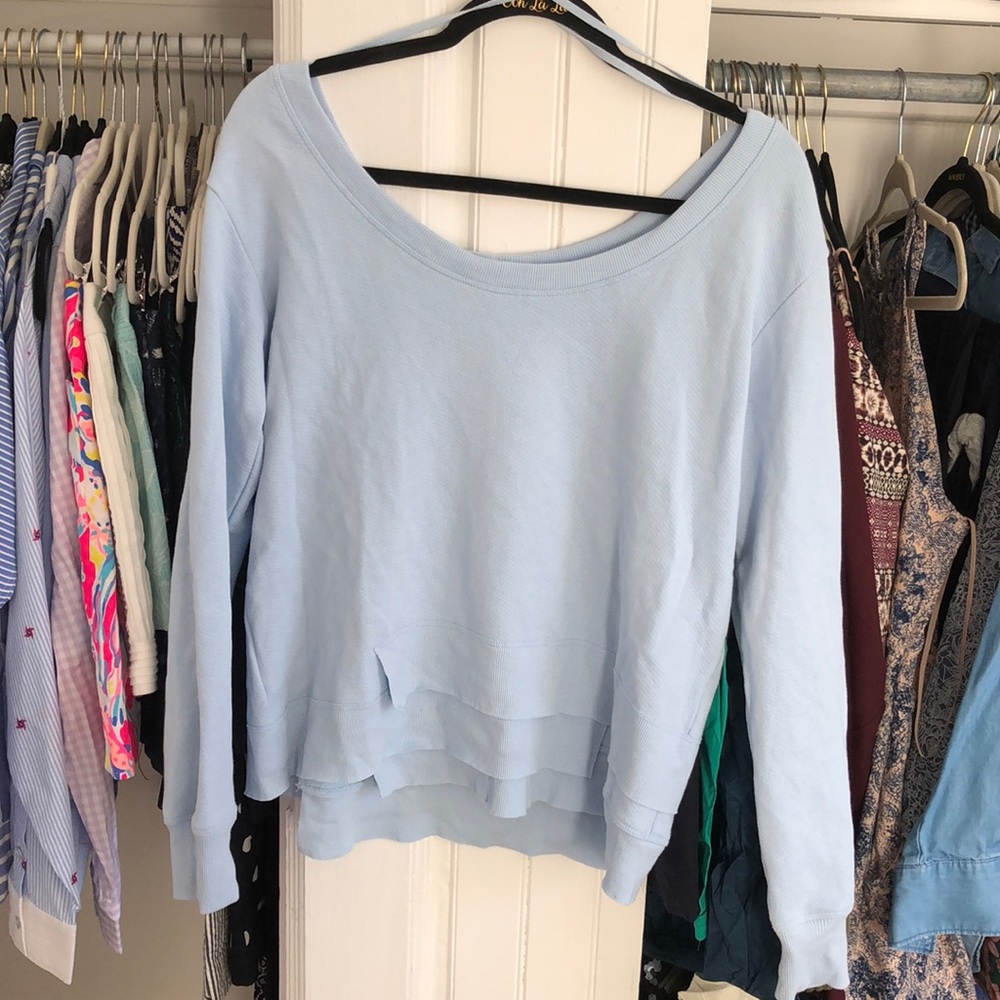 Baby blue wide neck sweater. Size M